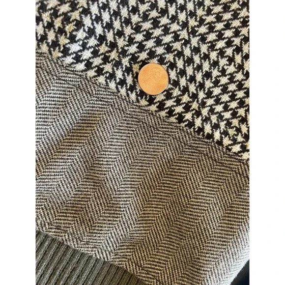 Mystree Wool Blend Houndstooth Shimmer Brown Cropped Boxy Jacket Sz L NWOT - Picture 5 of 8